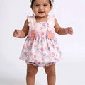 BioKool Cotton Tiny Bloom 3-Piece Dress Set "Floral Ruffle Frock, Bloomer & Headband" - Pink - LE PUR!