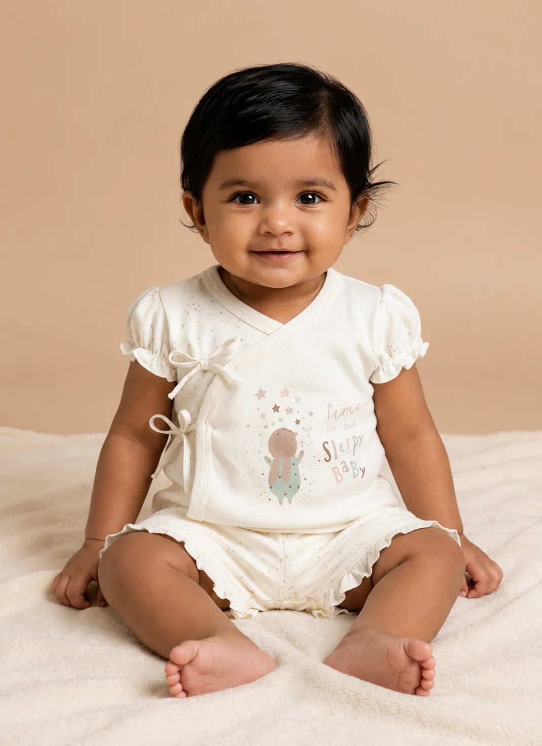 BioKool Cotton Sleepy Baby Wrapped Shorts Set - Cream