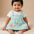 BioWash Cotton Pinafore Dress with Printed Bodysuit- Mint Green