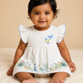 BioWash Cotton Floral Embroidered Dress & Bloomer- White