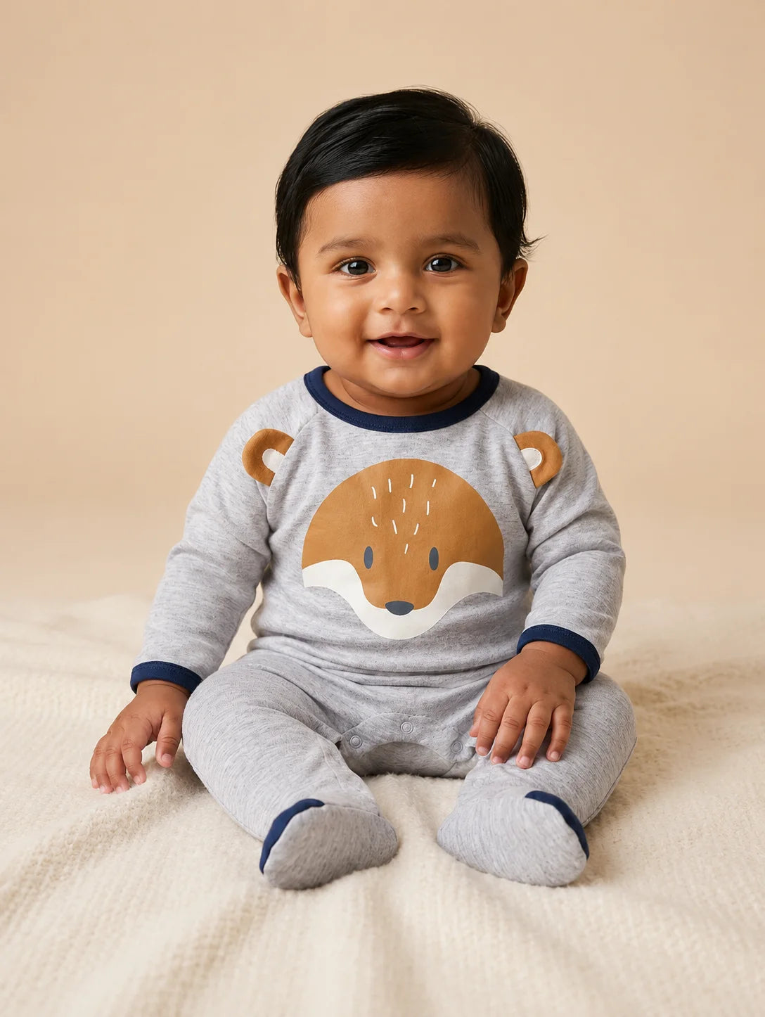 BioKool Cotton Cuddly Fox Footed Sleepsuit – Grey