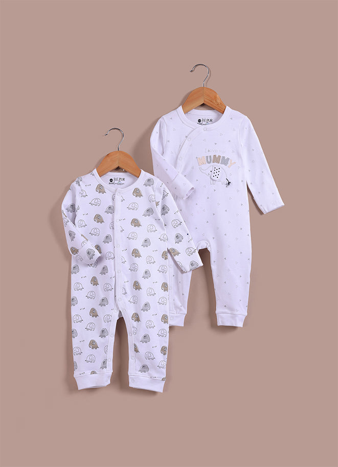 Le Pur Unisex Baby Sleepsuit Set of 2 | BioKool Cotton Newborn Clothes | Infant Rompers with Elephant & “Love You Mummy” Print - LE PUR!