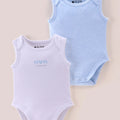 Baby Boys Cotton Sleeveless Bodysuit Set Sky Melange & White – Pack of 2 - LE PUR!