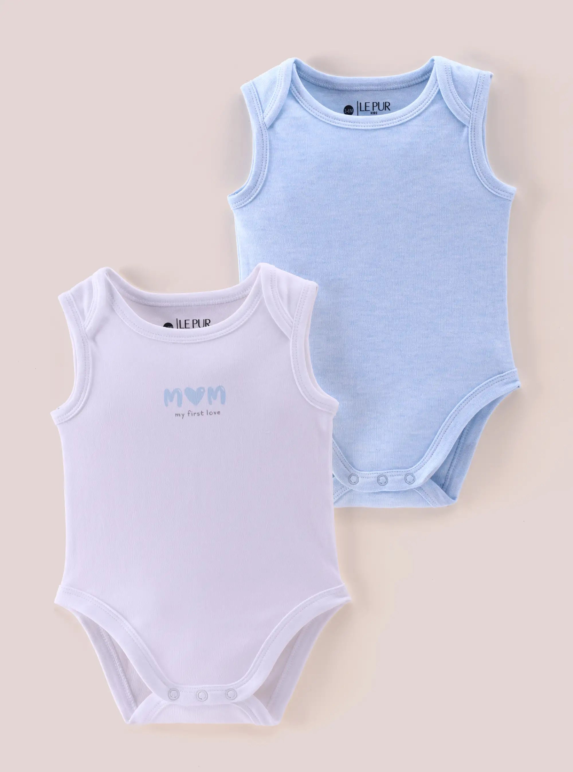 Baby Boys Cotton Sleeveless Bodysuit Set Sky Melange & White – Pack of 2 - LE PUR!
