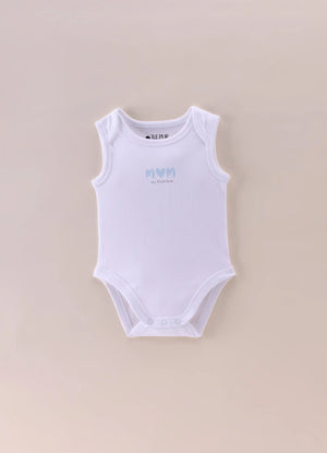 Baby Boys Cotton Sleeveless Bodysuit Set Sky Melange & White – Pack of 2 - LE PUR!