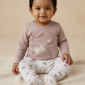 BioKool Cotton Kimono Top with Footed Pant- Brown and White