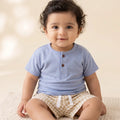 TENCEL™ T-Shirt & Gingham Shorts Set- Blue & Beige - LE PUR!