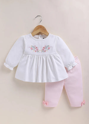 BioWash Cotton Floral Embroidered Top with Pant - Multicolor - LE PUR!