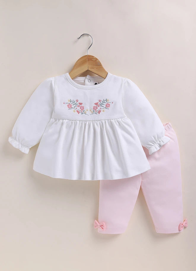 BioWash Cotton Floral Embroidered Top with Pant - Multicolor - LE PUR!