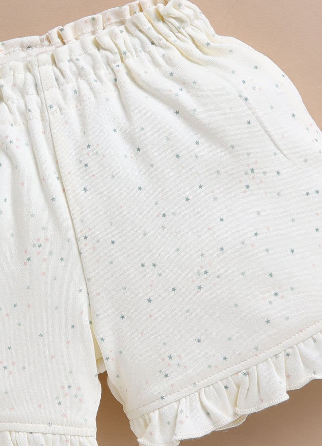 Le Pur Baby Girls Biocool Cotton Nightwear Set – Short Sleeve Top & Shorts “Sleepy Baby” Print (Off-White)) - LE PUR!