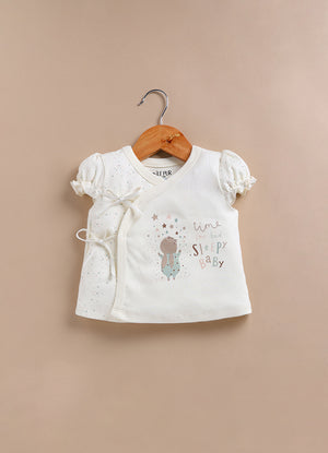 Le Pur Baby Girls BioKool Cotton Nightwear Set – Short Sleeve Top & Shorts “Sleepy Baby” Print (Off-White)) - LE PUR!