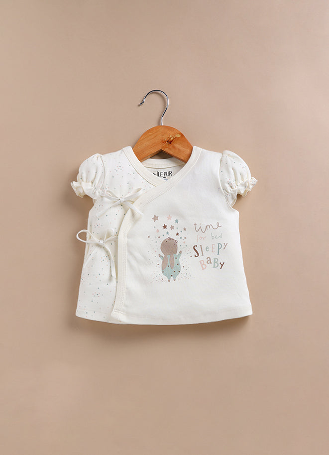Le Pur Baby Girls Biocool Cotton Nightwear Set – Short Sleeve Top & Shorts “Sleepy Baby” Print (Off-White)) - LE PUR!