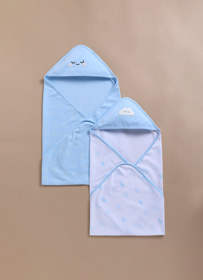 Le Pur Baby Hooded 2-Pack Soft BioKool Cotton Swaddle Blanket for Newborns – Blue Cloud Design (Set of 2) - LE PUR!