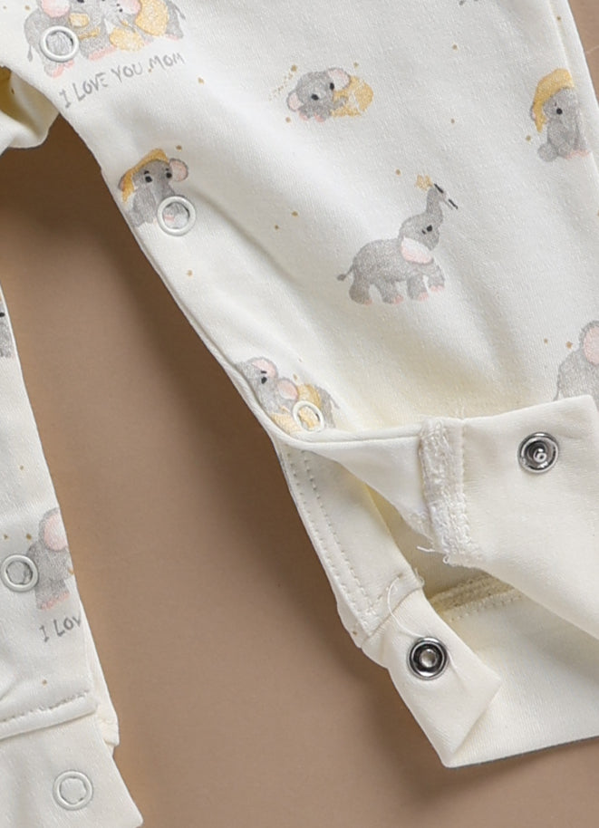 Le Pur Baby BioKool Cotton 3-Piece Set – Romper, Bib & Blanket with Animal Print (Off-White) - LE PUR!