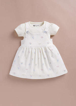 Le Pur BioKool Baby Girl Dress with Bodysuit Set | Soft Cotton Floral Dress Combo - LE PUR!