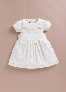 Le Pur Biocool Baby Girl Dress with Bodysuit Set | Soft Cotton Floral Dress Combo