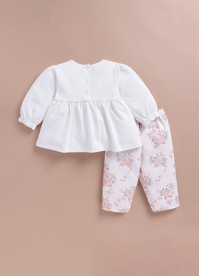 Le Pur Baby Girl Top & Pant Set | Soft Cotton Embroidered Top with Floral Pants - LE PUR!