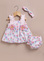 Le Pur Tiny Bloom BioCool 3-Piece Set: Floral Ruffle Frock, Bloomer & Headband