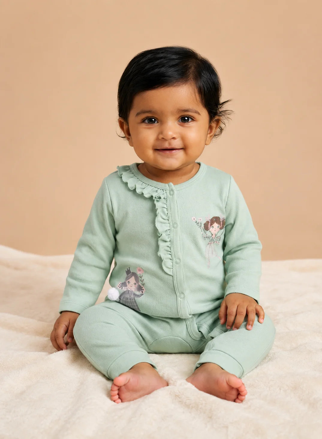 BioKool Cotton Fairy Ruffle Romper– Sage Green