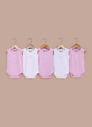 Le Pur BioKool Baby Boy Sleeveless Bodysuit Set – Pack of 5 (Pink, White) - LE PUR!