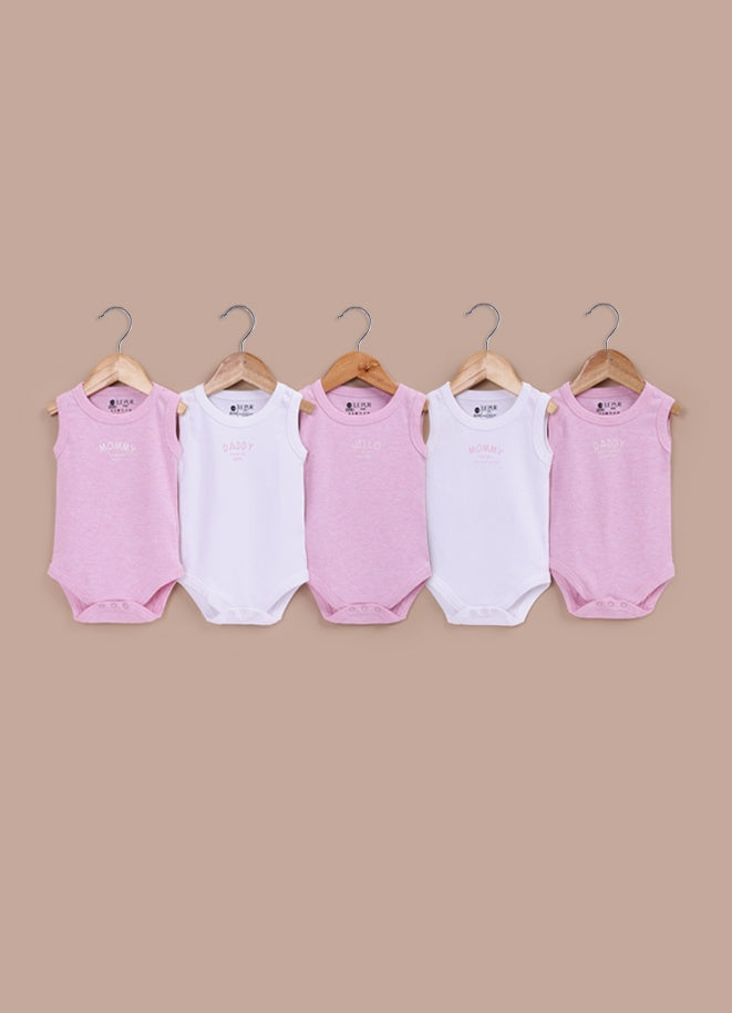 Le Pur BioKool Baby Boy Sleeveless Bodysuit Set – Pack of 5 (Pink, White) - LE PUR!