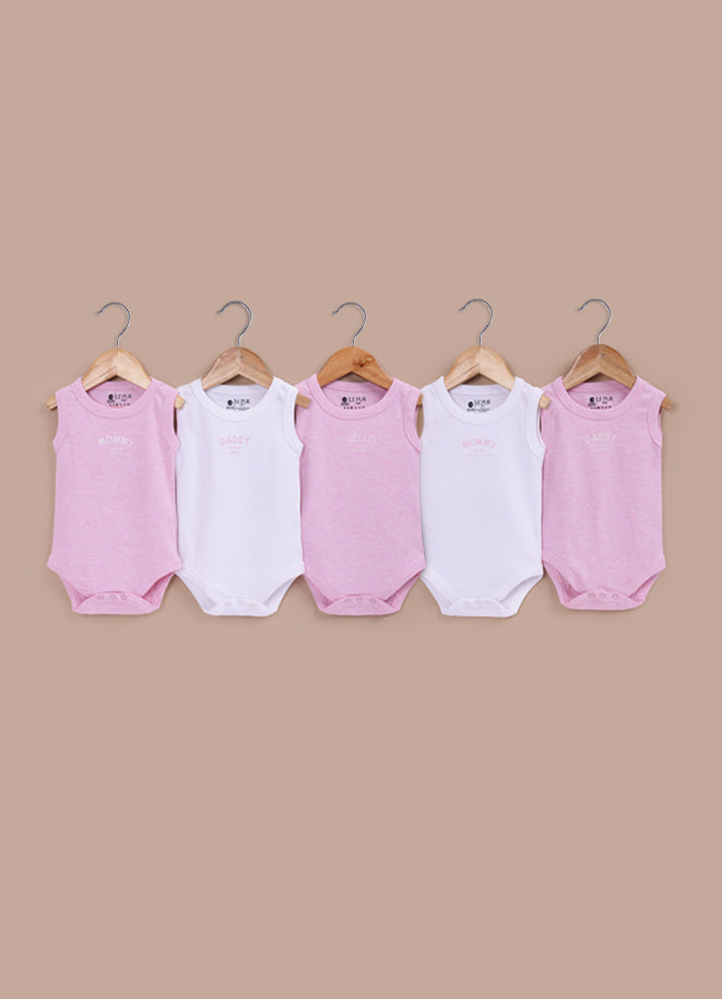 Le Pur Biocool Baby Boy Sleeveless Bodysuit Set – Pack of 5 (Pink, White) - LE PUR!