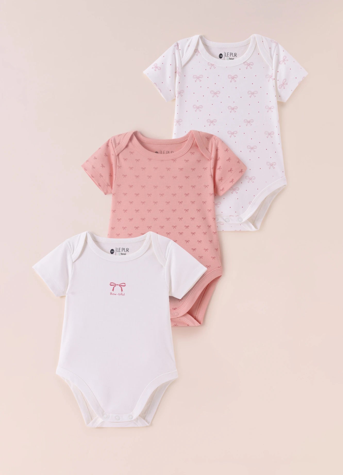 TENCEL™ Printed Bodysuit Pack of 3- Pink & White