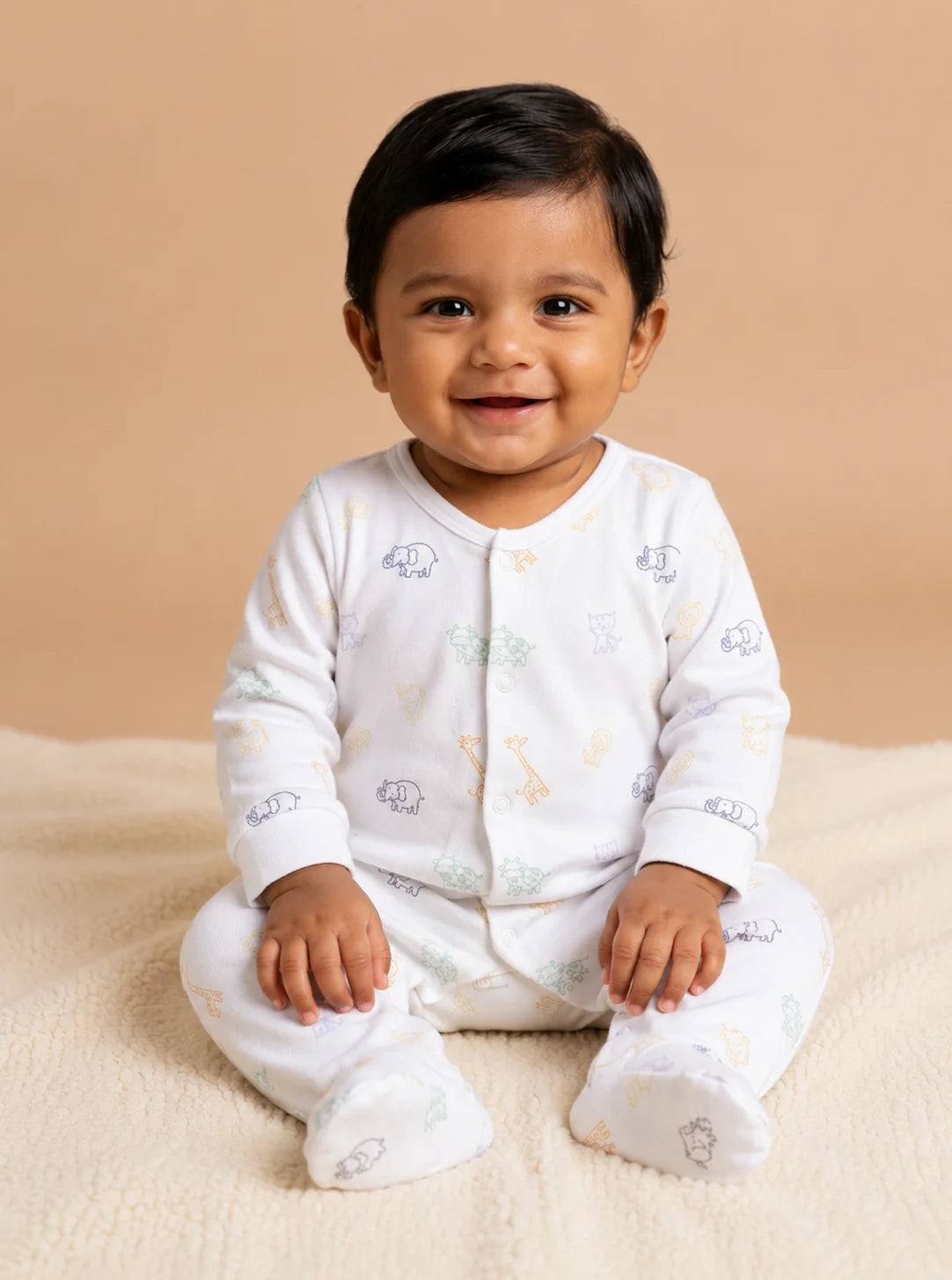 BioKool Cotton Jungle Print Footed Sleepsuit - White