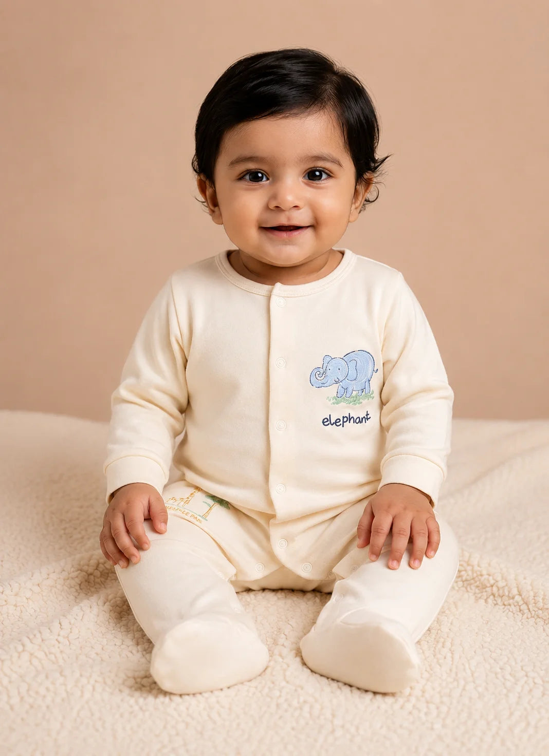 BioKool Cotton Animal Print Footed Sleepsuit - Cream
